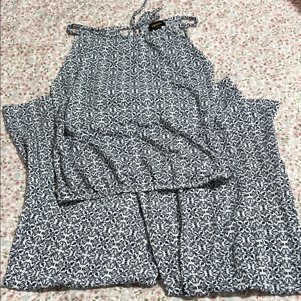 Espresso Navy and White Patterned Top and Bottom Set